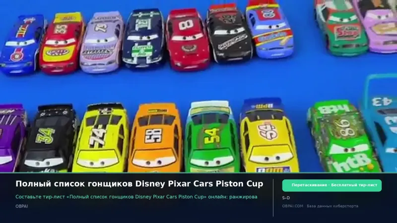 Полный список гонщиков Disney Pixar Cars Piston Cup