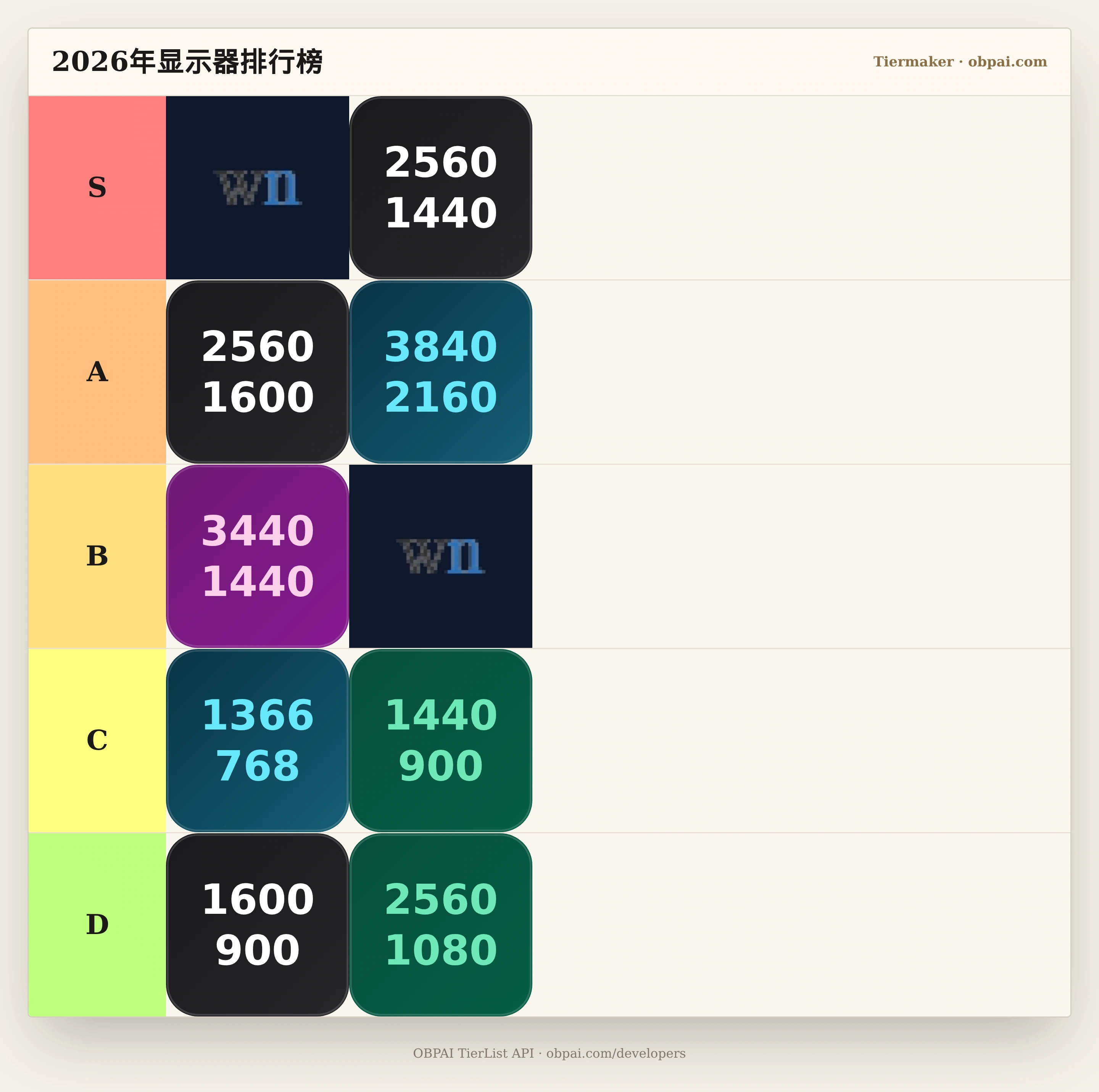2026年显示器天梯